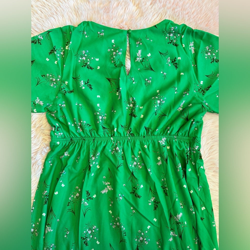 KAILEIGH WOMEN’S DRESS SIZE LARGE GREEN FLORAL V-NECK STRETCH LIGHTWEIGHT SLEEVE - Picture 6 of 11